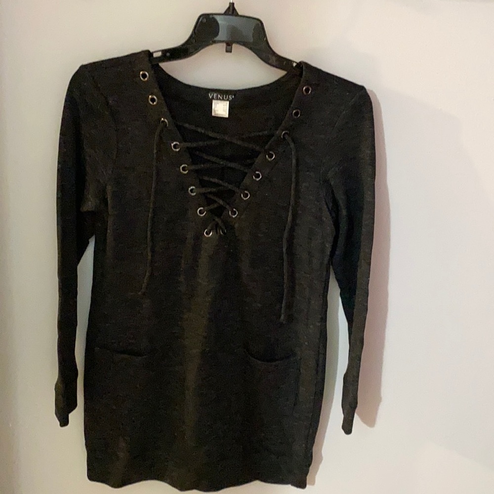 Womens Lace up French Terry Dress